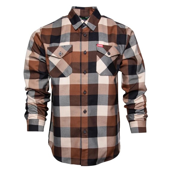 DIXXON Flannel Sz L The Sanchez Brown Gray Black Tan Brand New - Picture 2 of 3